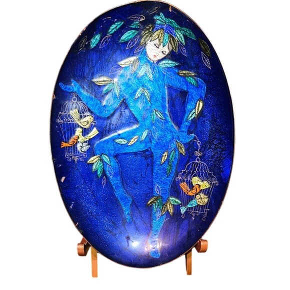 STEINBÖCK ENAMELED PLATE Dancing Woman Made in Austria w/ Stand 9.5x7 Read - Picture 1 of 10